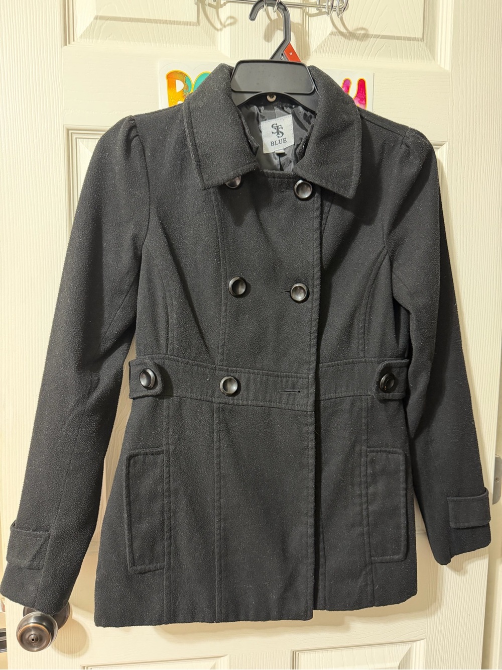 STS Blue Black Double-Breasted Pea Coat